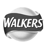 Close-up of Walkers crisps bag with logo on a white background.